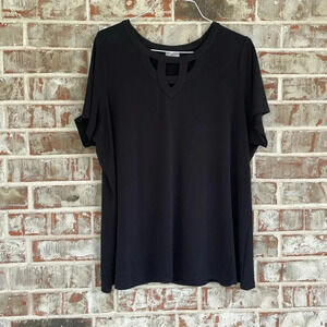 Avenue VIP Knits Black Cut Out Neckline Blouse